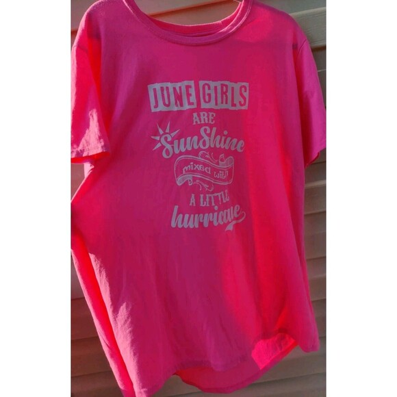 "June Girls Are Sunshine Mixed With A Little Hurricane" T Shirt Neon Pink Sz 3XL - Picture 2 of 9